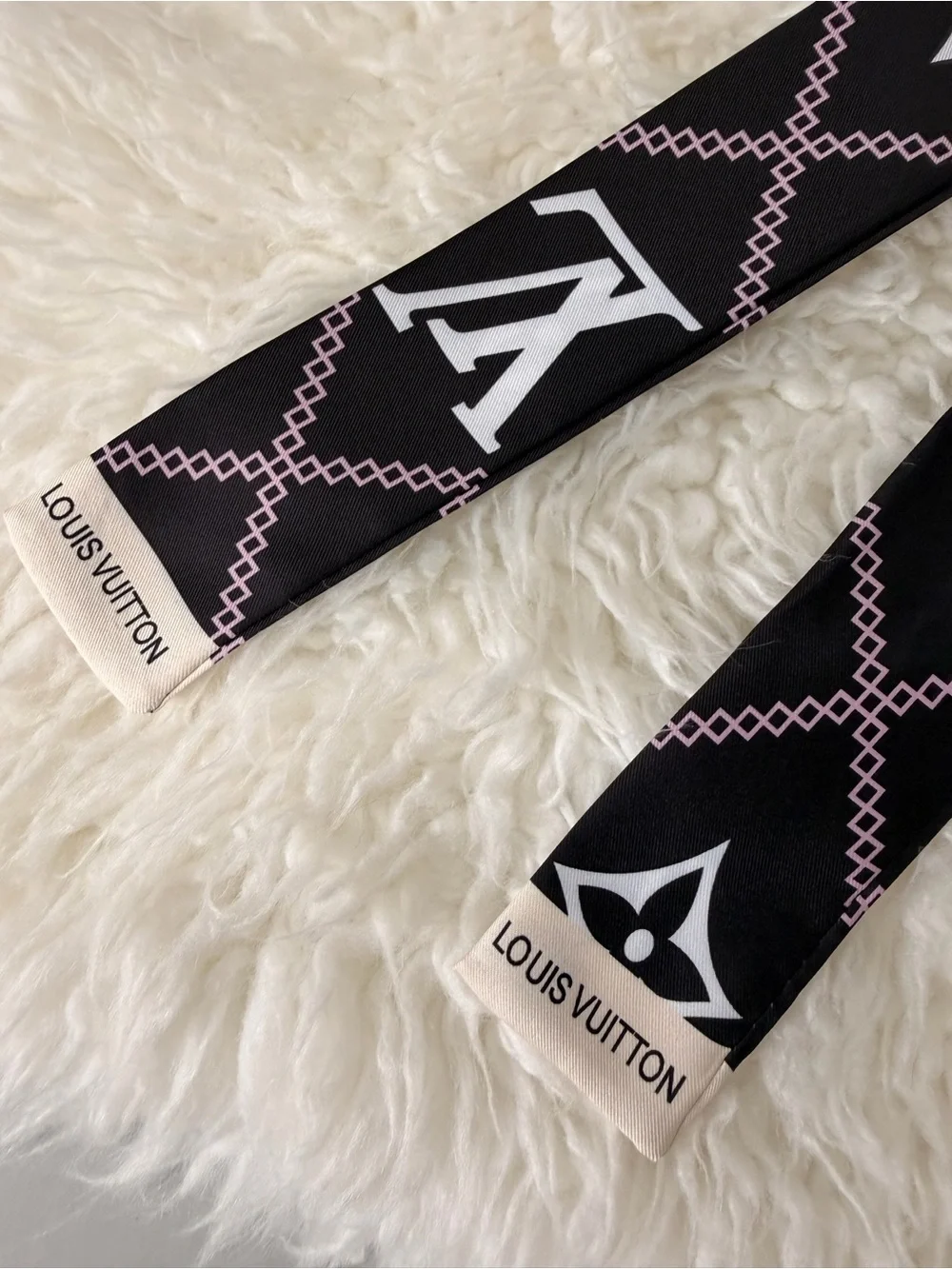 Black & Pink Monogram Silk Twilly Scarf